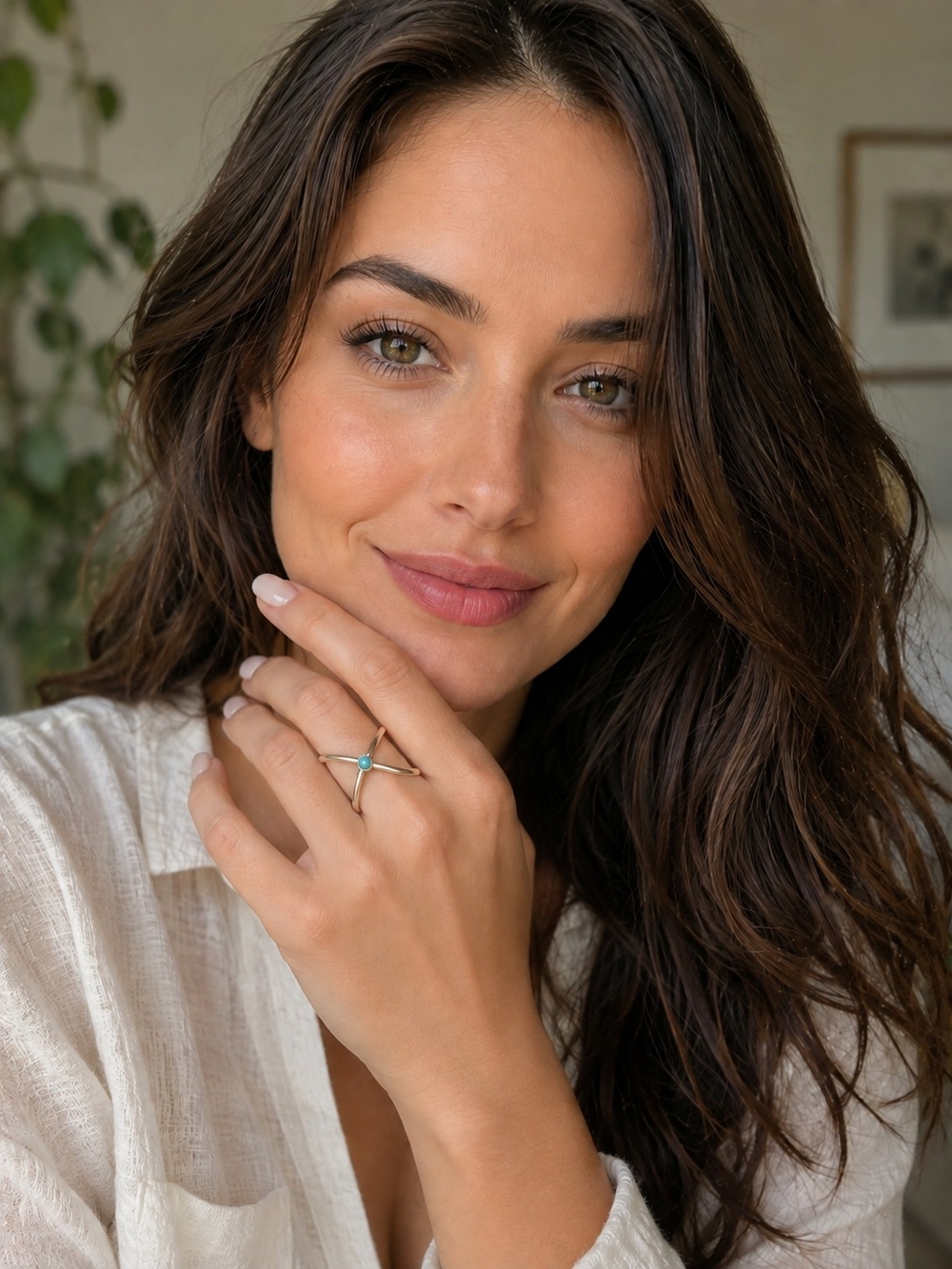 Criss Cross Ring with Turquoise Stone & Sterling Silver